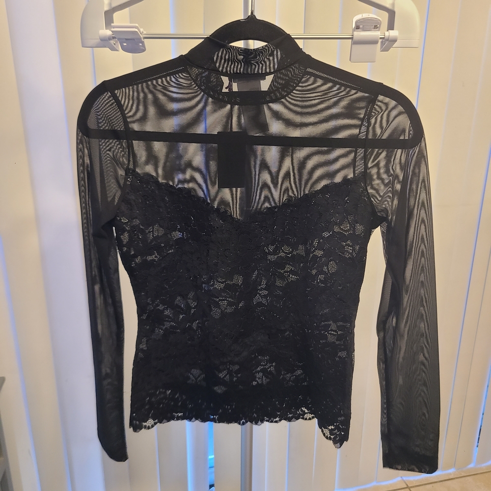 NWT $36 LASCANA Sheer Lace Long Sleeve Top Size 4 Y2K, Whimsigoth, Romance - Picture 4 of 4